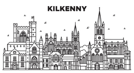 Fototapeta premium Kilkenny Skyline Black and White Illustration