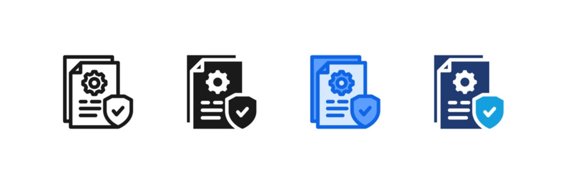 Policies Guidelines Shield Document Icon multiple style collection. Vector illustration.