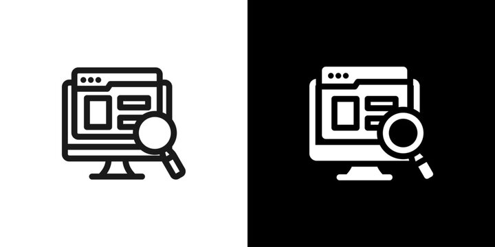 Platform Overview Search Monitor Icon concept with flat Black White Background. Vector illustration.