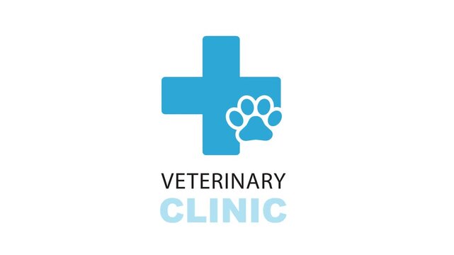 Veterinary icon with little paw and cross.