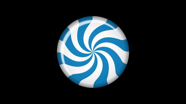 Striped sugar candy animation. Striped peppermint candy isolated. 4K animation for new years day, winter holiday, dessert, new years event. Transparent background with alpha channel