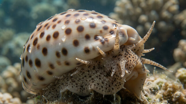 Close-Up of Cowrie Shell on Coral Reef Floor