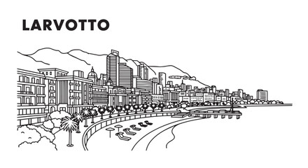 Fototapeta premium Larvotto Monaco Skyline Black White Illustration