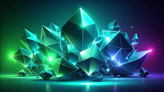Abstract crystal cluster with neon glow effect and geometric shapes
