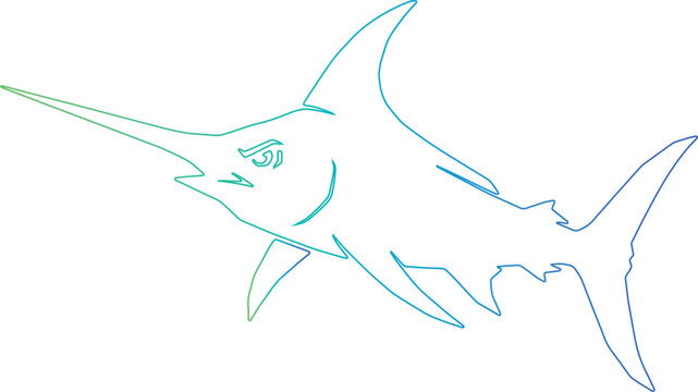Swordfish Line Art Vector, Minimalist Fish Icon with Blue-Green Gradient