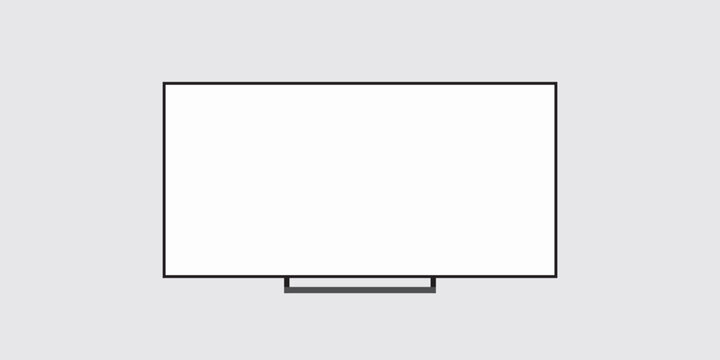 4K TV flat screen lcd or oled, plasma, realistic illustration, White blank monitor mockup. wide flatscreen monitor hanging on the wall