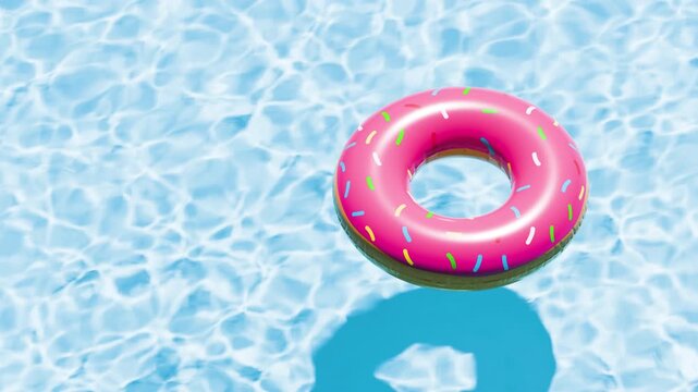 Swimming pool top view. Donut swim ring in the empty clear pool. Top view. 3d rendering