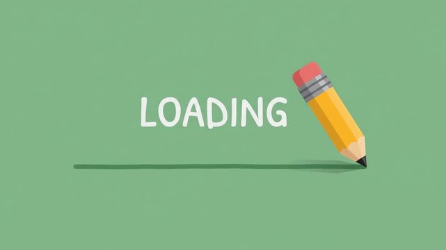 Creative process underway pencil drawing of the word LOADING on a green background