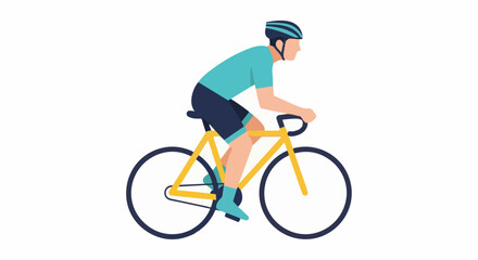 Obraz premium A person in athletic attire rides a yellow bicycle, wearing a helmet