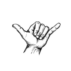 Shaka Surfer Greeting Hand Sign Gesture Hand Drawn Illustration, black pencil, White PNG, human made, no ai © Peer