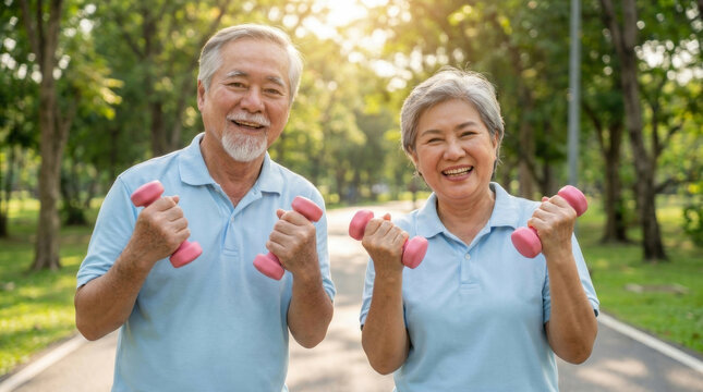 Senior woman weight lifting exercise park. elderly retired old. dumbbell strength fitness exercise training, healthy wellness active lifestyle