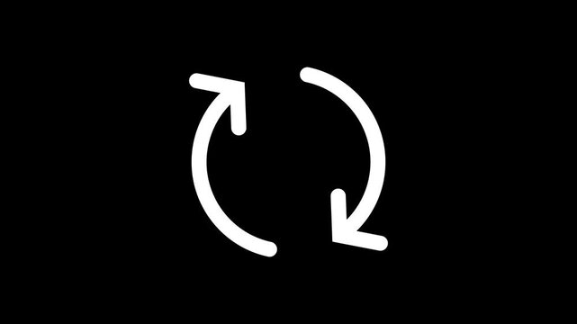 White color white arrow a circular arrow symbol with gradient shading on a plain black background