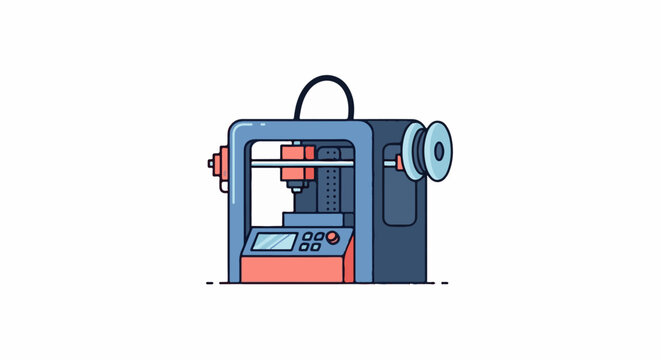 A 3D printer with a spool of material and a display panel
