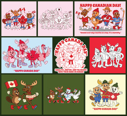Fototapeta premium Canada Day Mascot Vector Set for Festive Greeting Designs
