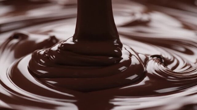 Close up of swirling melted dark chocolate texture