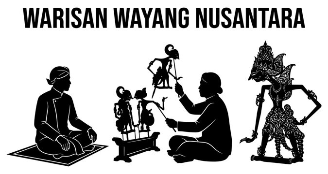 Indonesian Wayang shadow puppetry tradition silhouette with traditional figures and performers