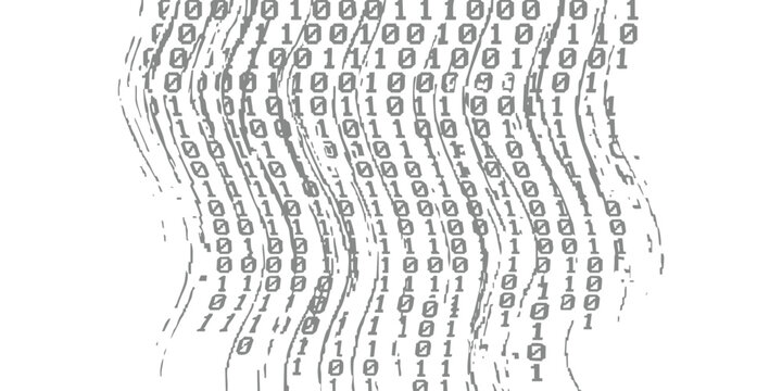 Abstract digital background with flowing binary code of zeros and ones in a wave pattern for technology design
