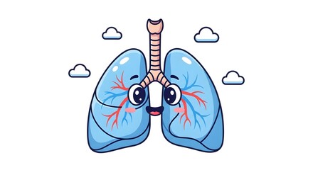 Naklejka premium Blue Cartoon Lungs Illustration