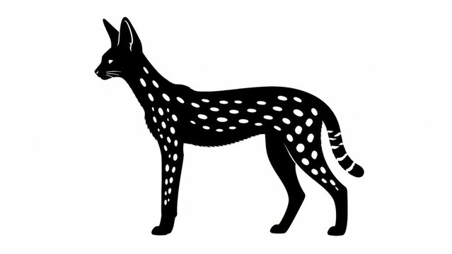 Ancient Egyptian serval cat silhouette, black wild feline with white spots, mythological animal graphic isolated on white background