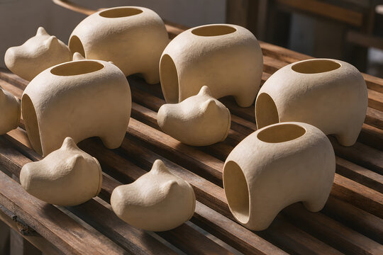 Akabeko Papier Mache Shells Drying