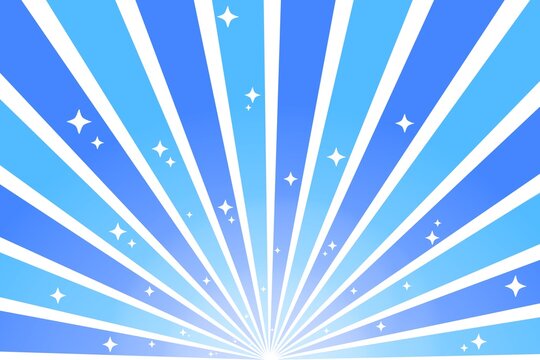 Blue sunburst background with glowing sparkle stars.  Abstract blue pop art comic style sunburst vector for festive designs, celebrations, advertising banner, creative marketing layouts.