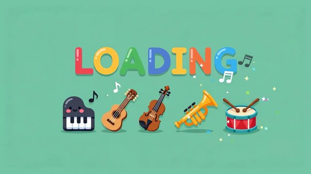Fun and Engaging Musical Instruments Loading Animation with Cute Icons