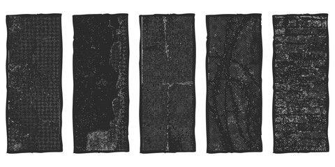 Fototapeta premium Five hand drawn vertical rectangle shapes with rough sketch texture in dark charcoal color for design projects