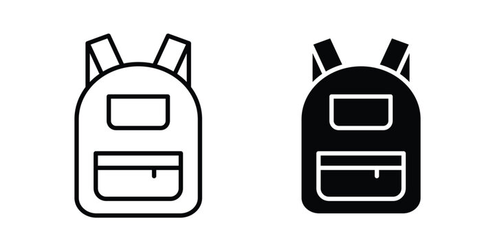 Backpack icon black, Stroke line and clipart style bundle