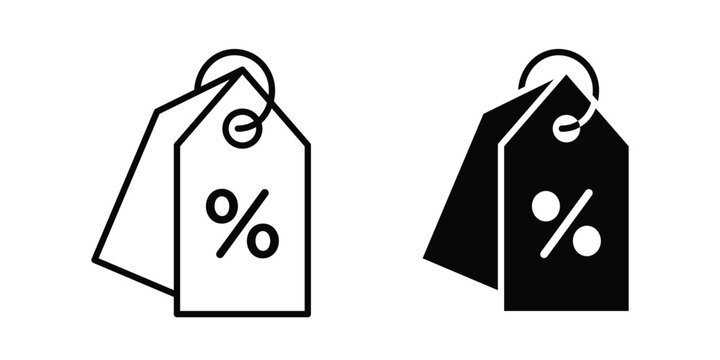 Discount tag icon black, Stroke line and clipart style bundle