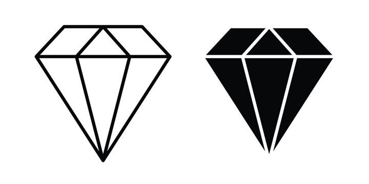 Diamond icon black, Stroke line and clipart style bundle
