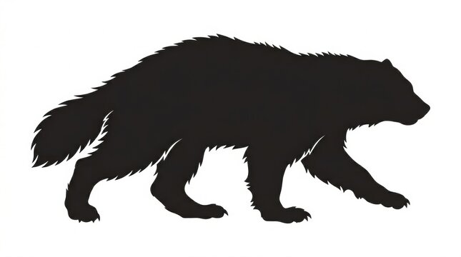 Wolverine silhouette isolated on white background, wild glutton animal side view, black predatory mammal profile for nature and wildlife branding