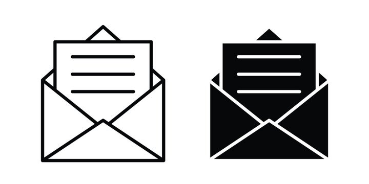 Envelope open icon black, Stroke line and clipart style bundle