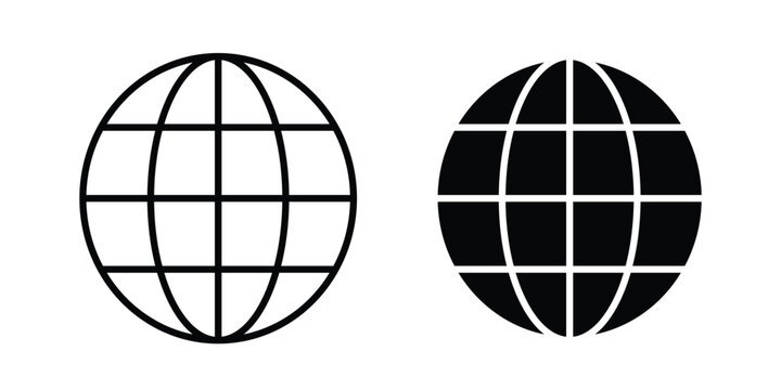 Globe icon black, Stroke line and clipart style bundle
