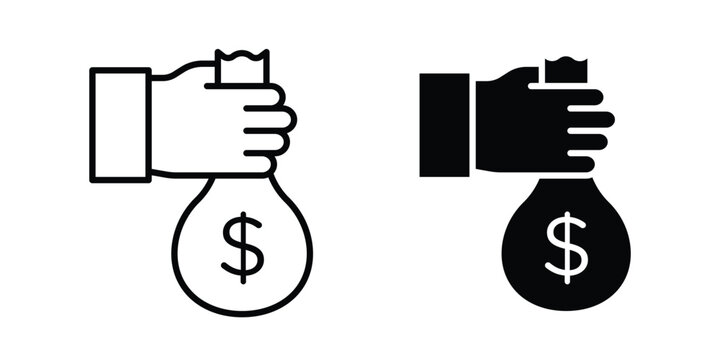 Investment icon black, Stroke line and clipart style bundle