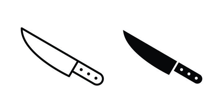 Kitchen knife icon black, Stroke line and clipart style bundle