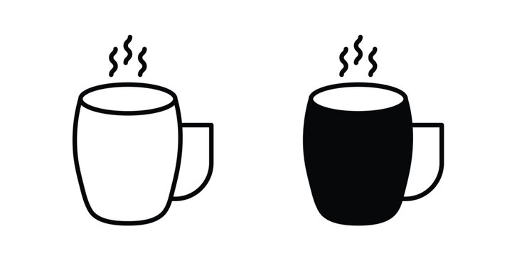 Mug icon black, Stroke line and clipart style bundle
