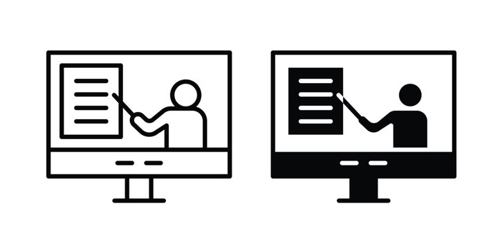 Online course icon black, Stroke line and clipart style bundle