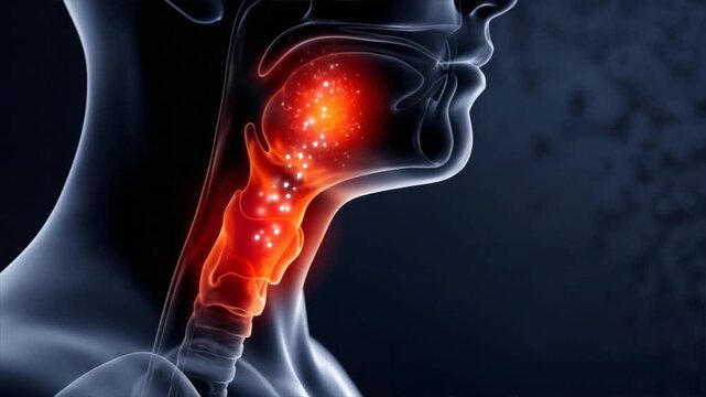 Inflamed Throat With Healing Medicine Particle Visualization