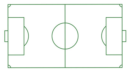 black Transparent png of soccer field pitch layout with green marked lines goal areas and circle from top view. Football grass stadium ground overlay design for sport game template and vector aerial © Diana