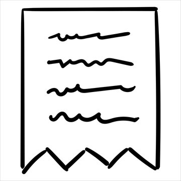 Hand drawn a torn bill paper document with abstract text lines. Simple sketch of a note or receipt