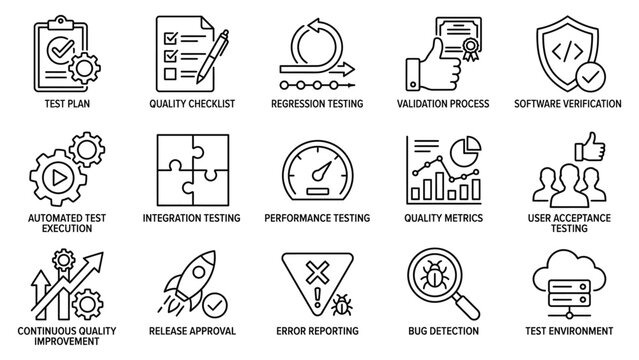 Software testing and quality assurance icons.