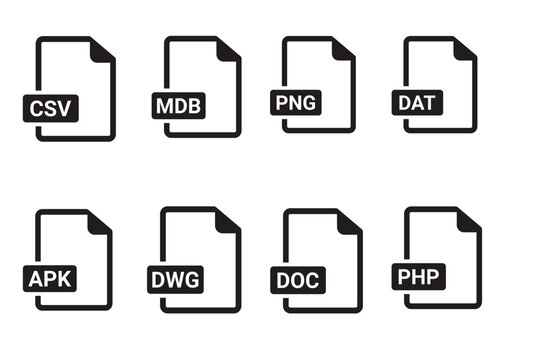 Digital Storage File Type Vector Icons, Mdb And Png With Php Extensions. Web Development And Coding Graphics.
