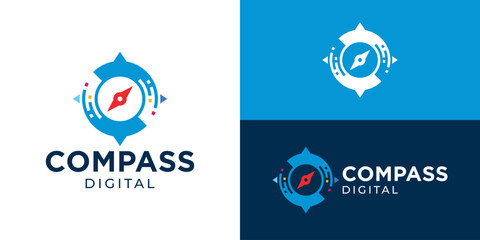 Creative modern compass digital logo template. Abstract compass with data digital symbol logo design vector illustration. © Hi_std