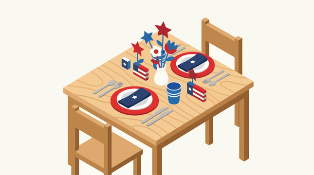 Patriotic Table Setting with Red White Blue Place Settings for Festive Dining Design