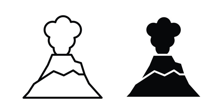 Volcano icon black, Stroke line and clipart style bundle