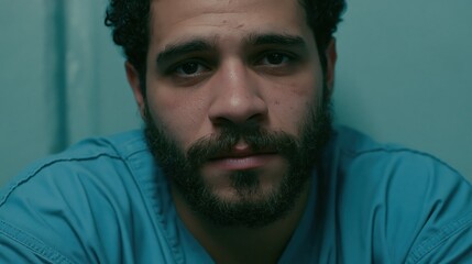Fototapeta premium Workplace Loneliness Young Middle Eastern Man In Quiet Wall