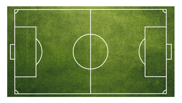 Top view of a green football soccer field transparent png with white lines and markings playing pitch sports ground athletic well kept outdoors recreation overlay team sport aerial empty stadium lawn