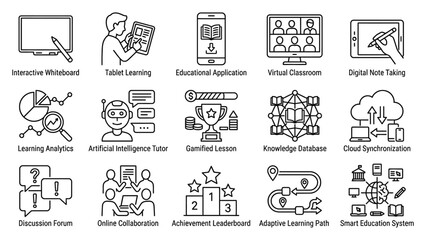 Fototapeta premium E-learning and educational technology icons.