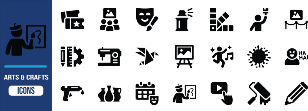 Arts and crafts vector icons. pencil icon set, easel icon set, tickets icon set
