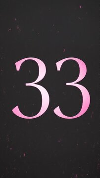 Pink Glitter Blow‑Away Reveal of Number 33 on Solid Background
